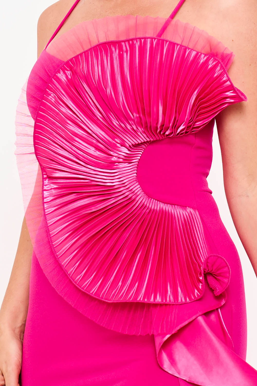 SDM2111HP - TULLE MESH FOLDED RUFFLE ON THE SIDE MAXI DRESS - Image 6