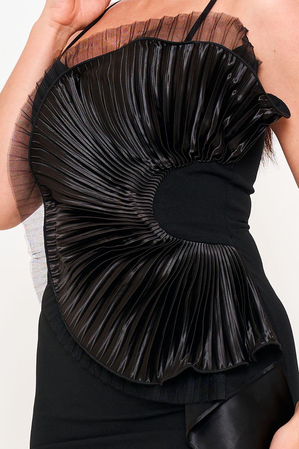 SDM2111HP - TULLE MESH FOLDED RUFFLE ON THE SIDE MAXI DRESS - Image 10