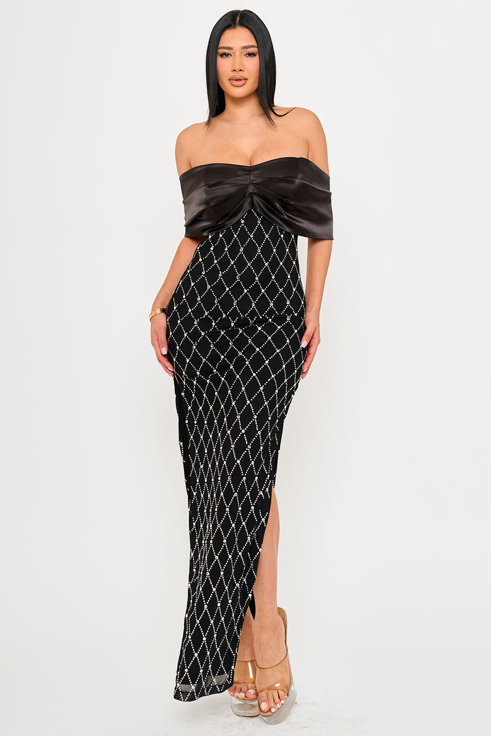 SDM2123SP - DIAMOND PATTERNED RHINESTONE MAXI DRESS - Image 6
