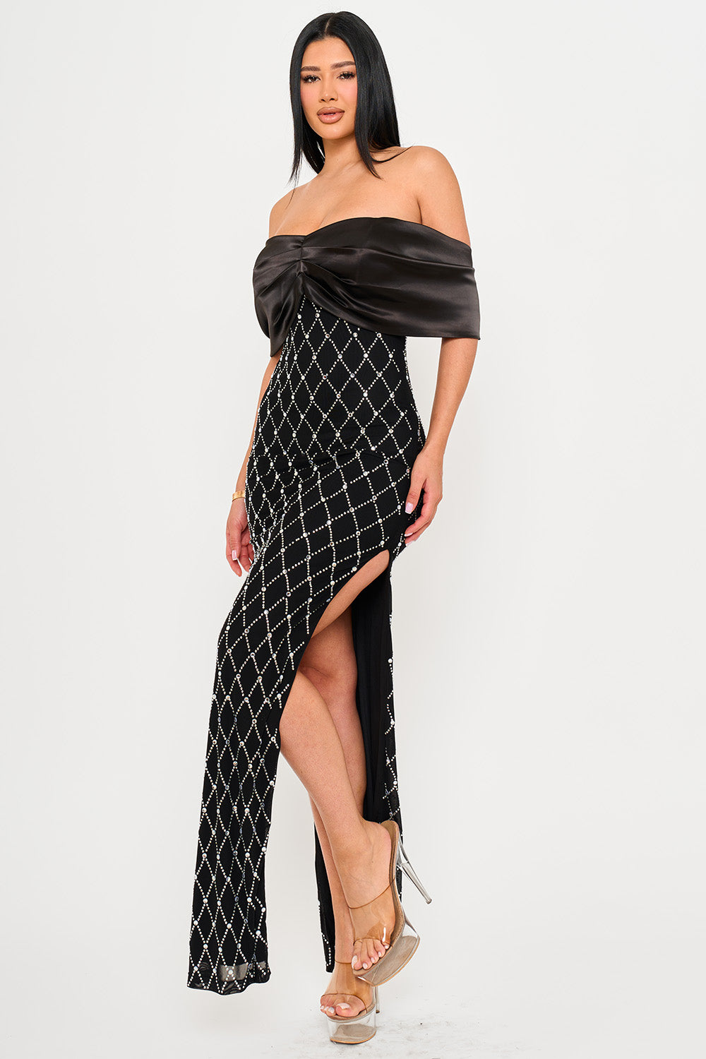 SDM2123SP - DIAMOND PATTERNED RHINESTONE MAXI DRESS - Image 4