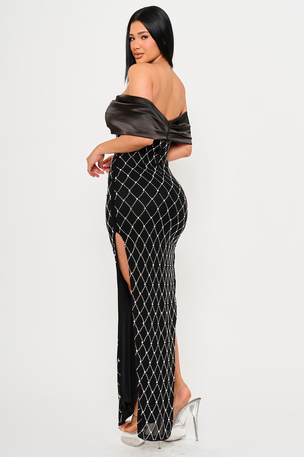 SDM2123SP - DIAMOND PATTERNED RHINESTONE MAXI DRESS - Image 3
