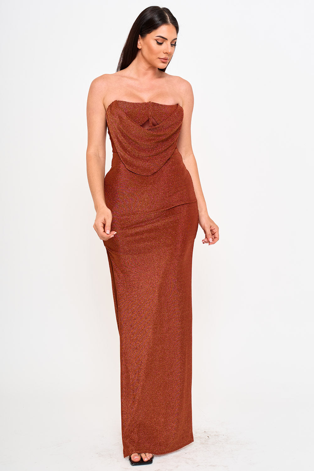 SDM2145SP - METALLIC KNIT STRETCHY MAXI DRESS
