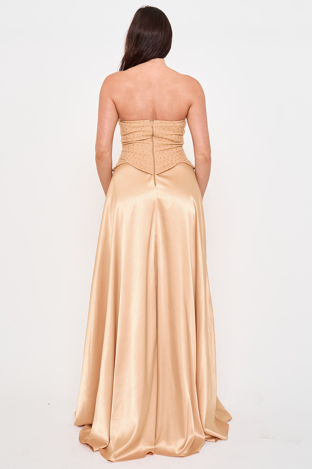 SDM2204JP - GRADATION RHINESTONE TOP SATIN SKIRT MAXI DRESS - Image 5