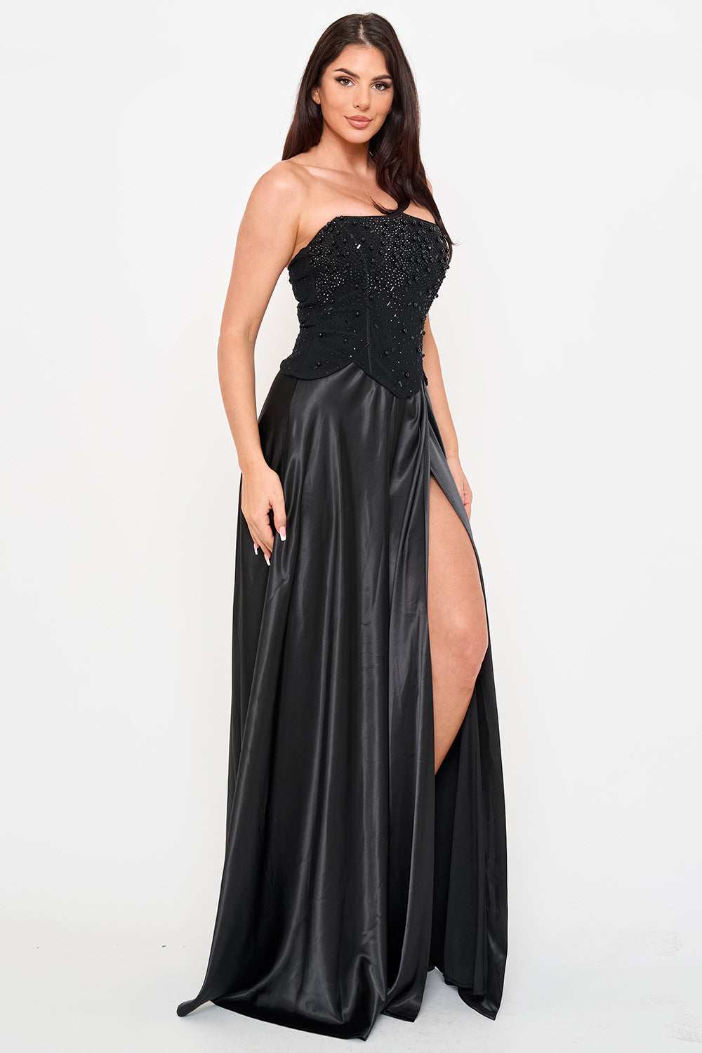 SDM2204JP - GRADATION RHINESTONE TOP SATIN SKIRT MAXI DRESS - Image 8