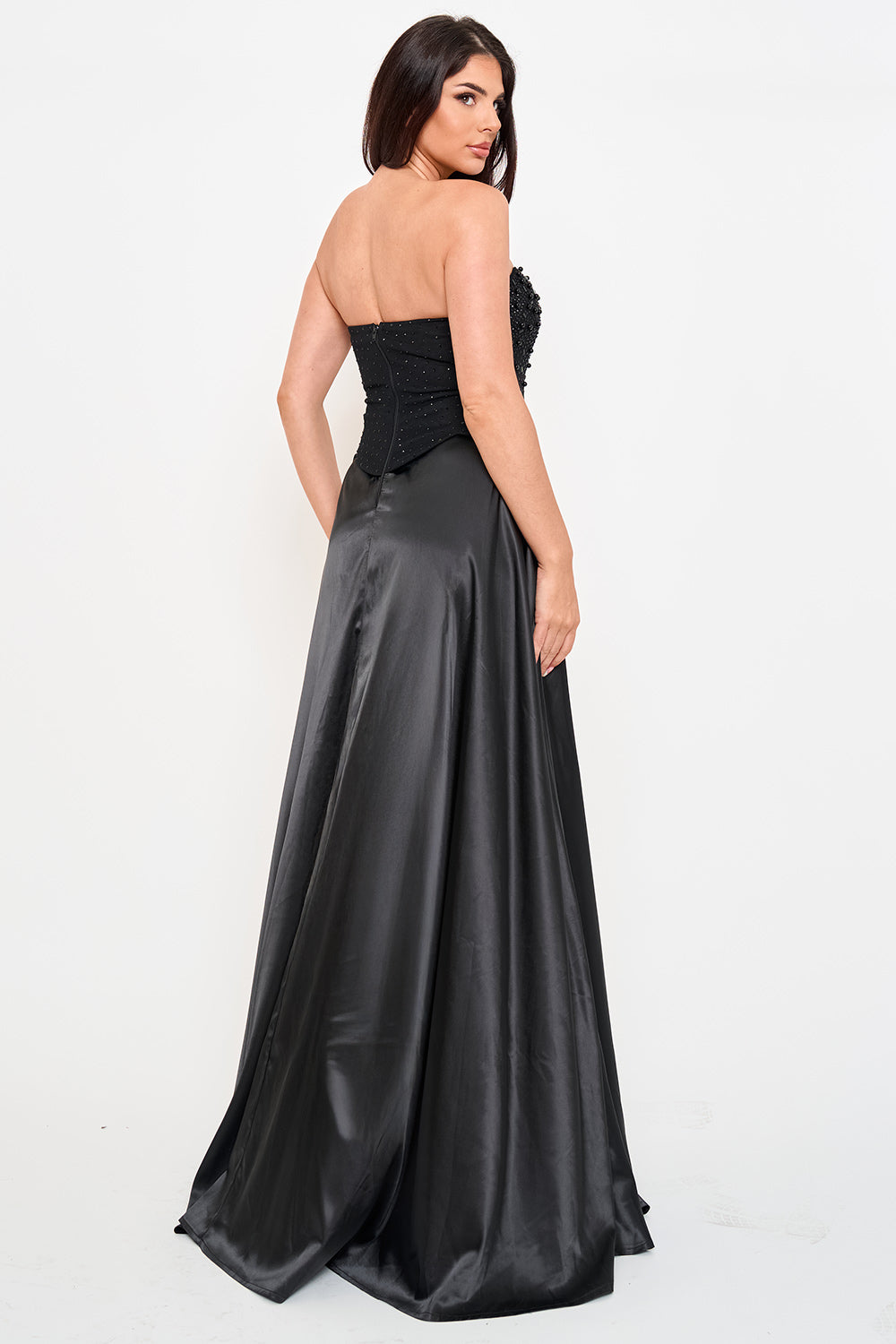 SDM2204JP - GRADATION RHINESTONE TOP SATIN SKIRT MAXI DRESS - Image 9