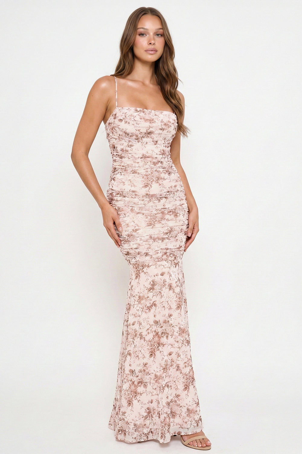 SDM2242SP - FLORAL PRINT PLEATED MERMAID MAXI DRESS - Image 3