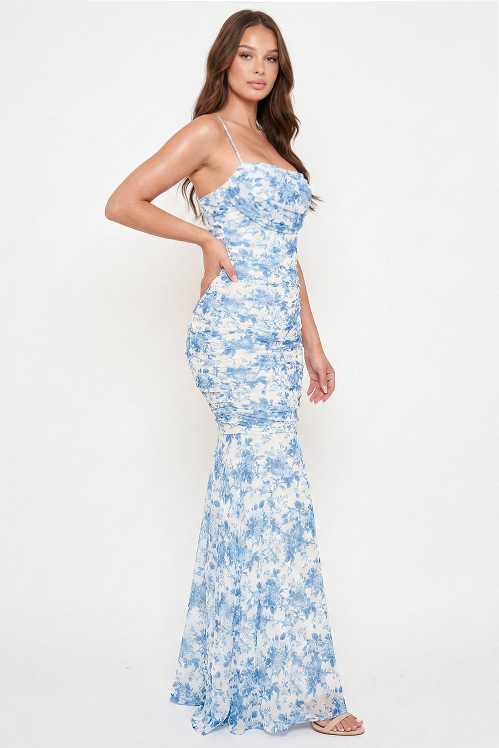 SDM2242SP - FLORAL PRINT PLEATED MERMAID MAXI DRESS - Image 8