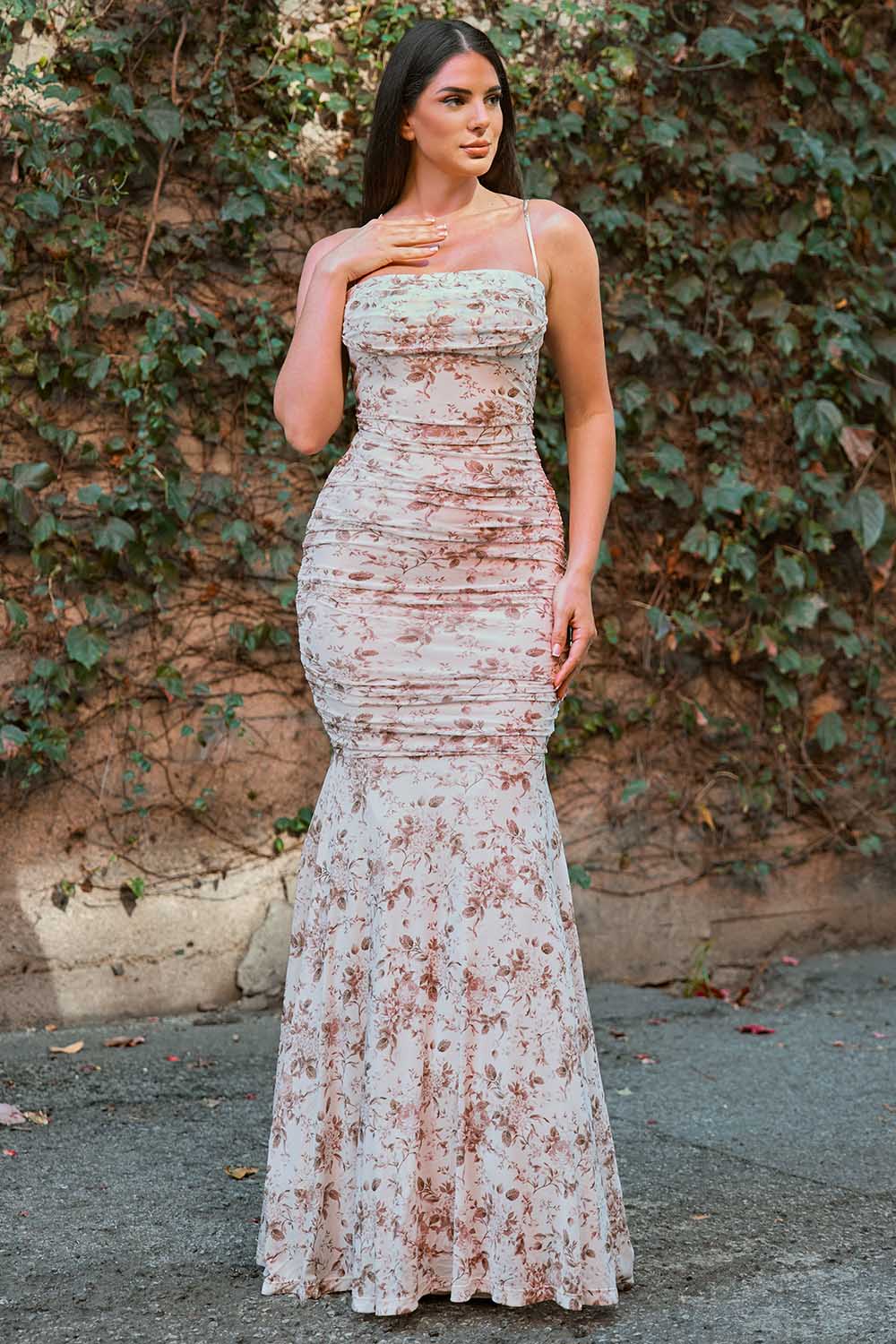 SDM2242SP - FLORAL PRINT PLEATED MERMAID MAXI DRESS - Image 7