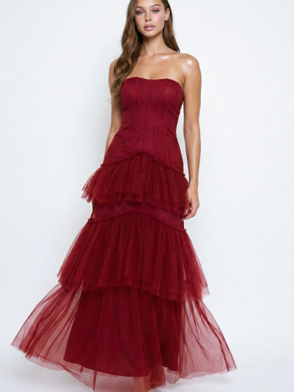 SDM2244SP - LAYERED MESH RUFFLED MERMAID MAXI DRESS
