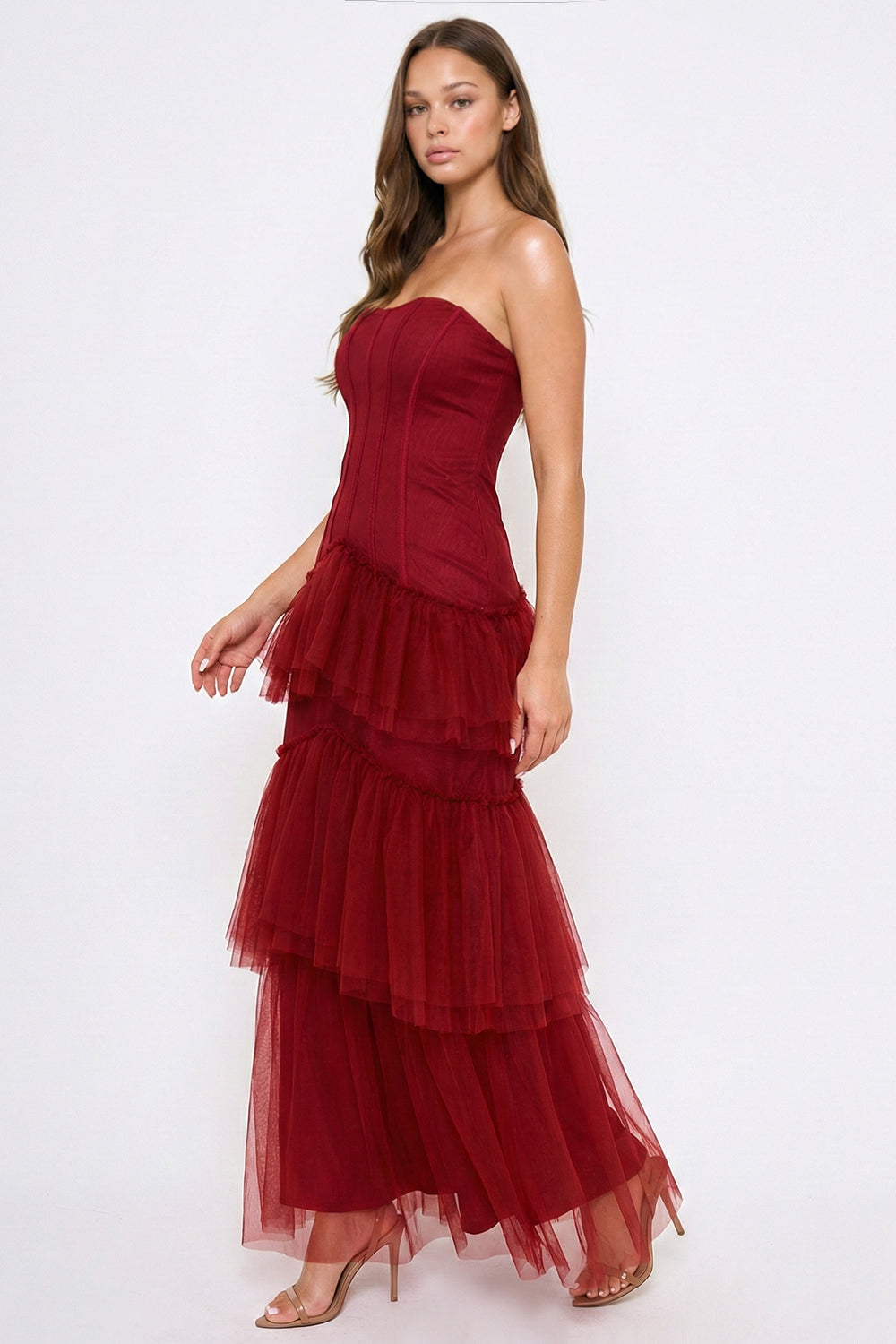 SDM2244SP - LAYERED MESH RUFFLED MERMAID MAXI DRESS - Image 4