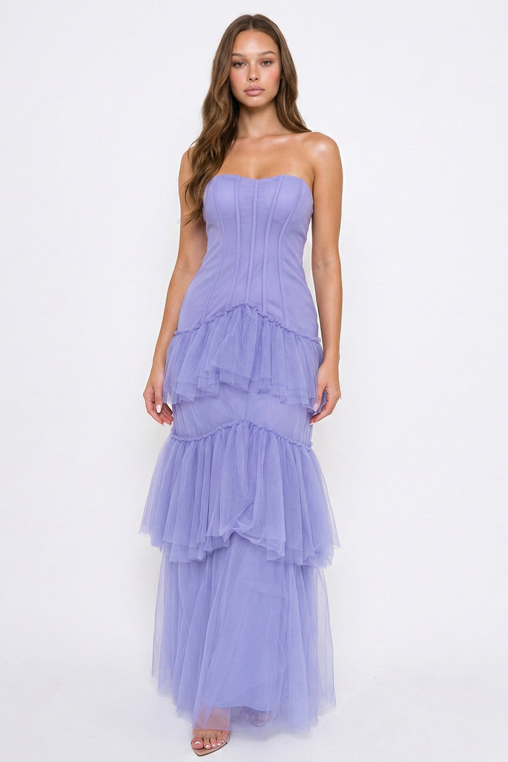 SDM2244SP - LAYERED MESH RUFFLED MERMAID MAXI DRESS - Image 2
