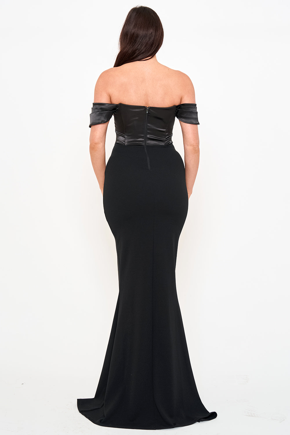 SDM2246HP - SATIN TOP WITH OVERLAY MESH MAXI DRESS - Image 4