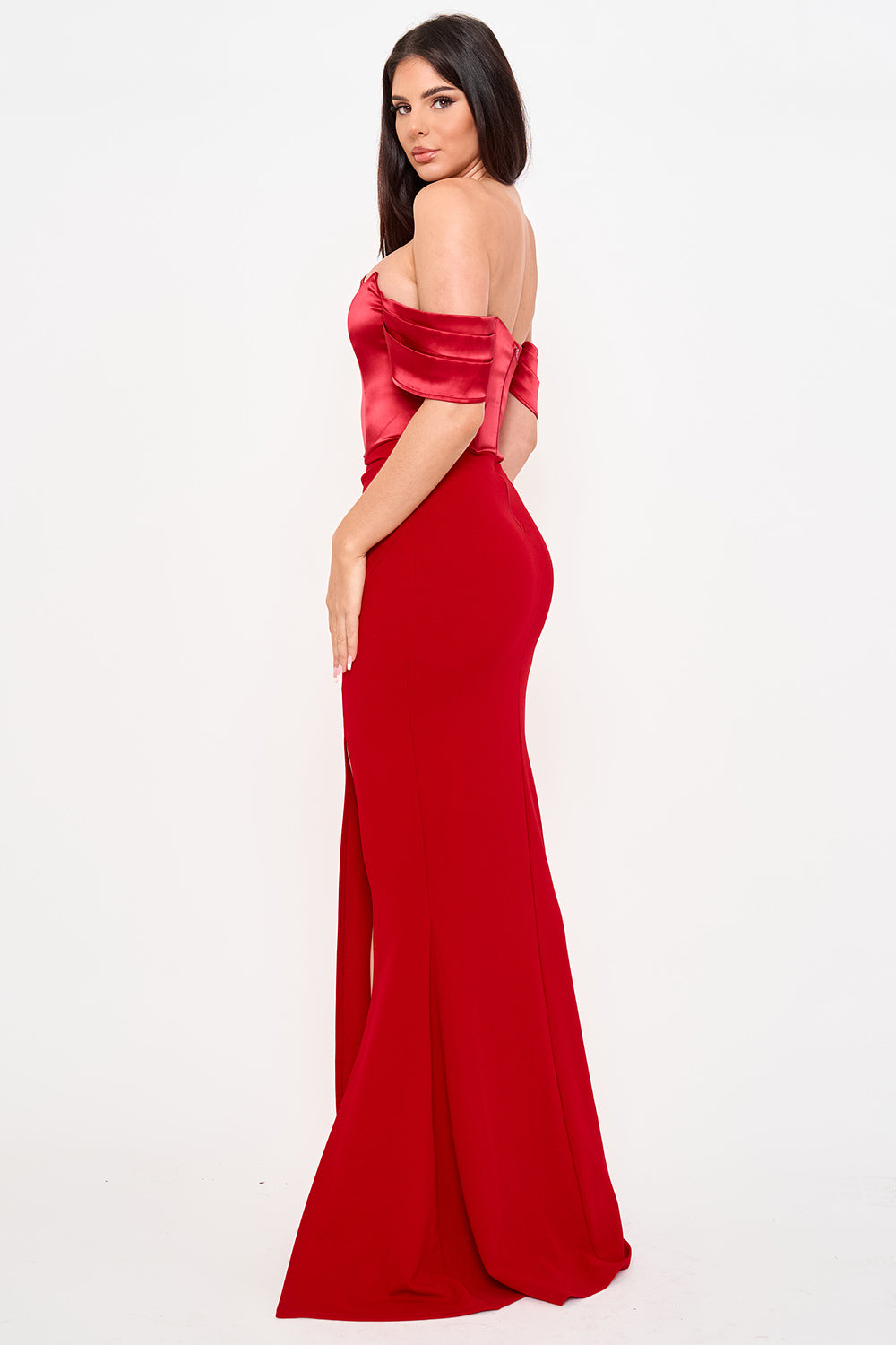 SDM2246HP - SATIN TOP WITH OVERLAY MESH MAXI DRESS - Image 10