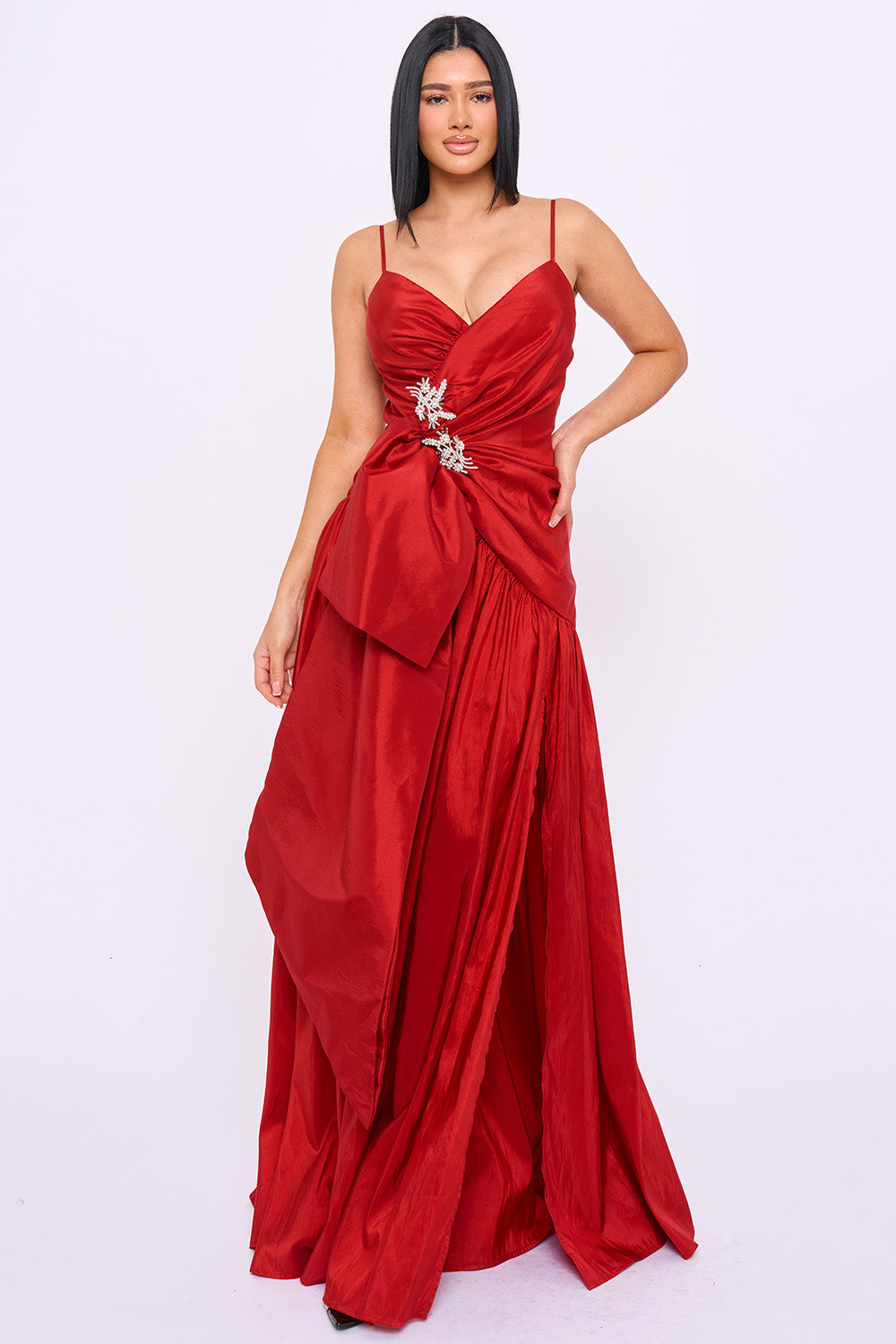 SDM2284HP - TAFFETA BOW ON THE WAIST A-LINE MAXI DRESS - Image 5