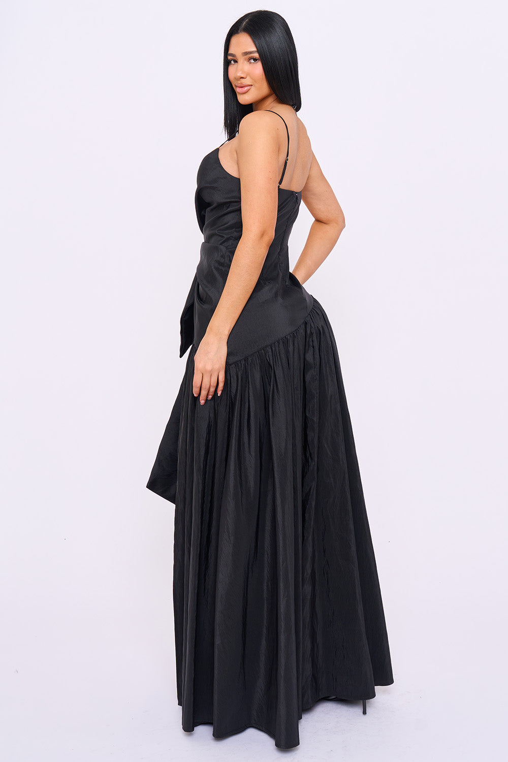 SDM2284HP - TAFFETA BOW ON THE WAIST A-LINE MAXI DRESS - Image 9