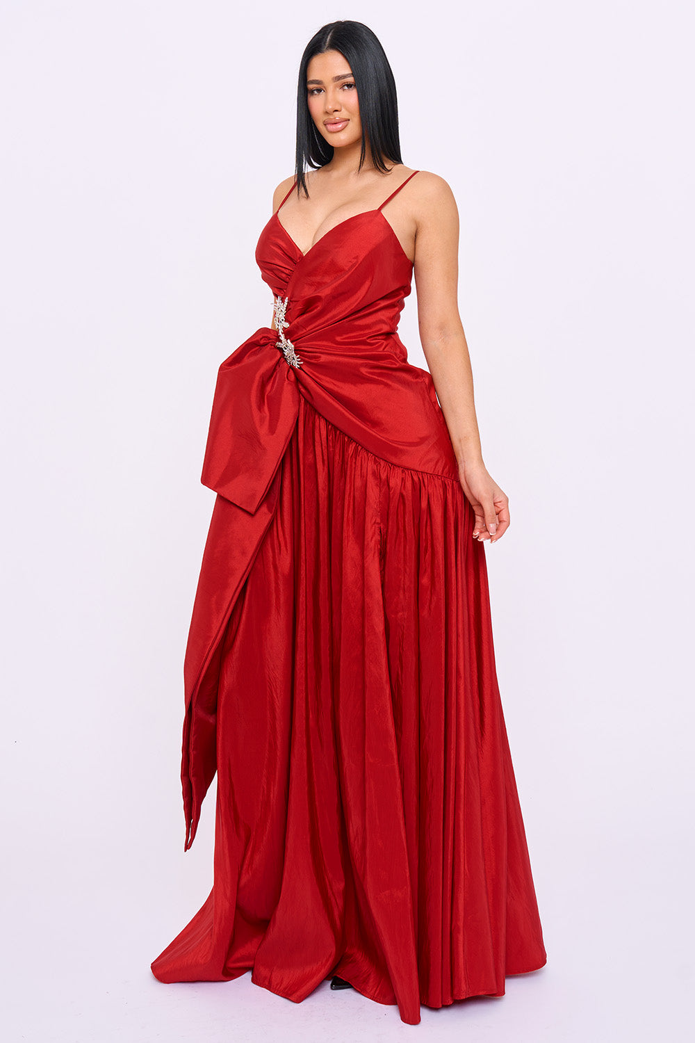 SDM2284HP - TAFFETA BOW ON THE WAIST A-LINE MAXI DRESS - Image 6