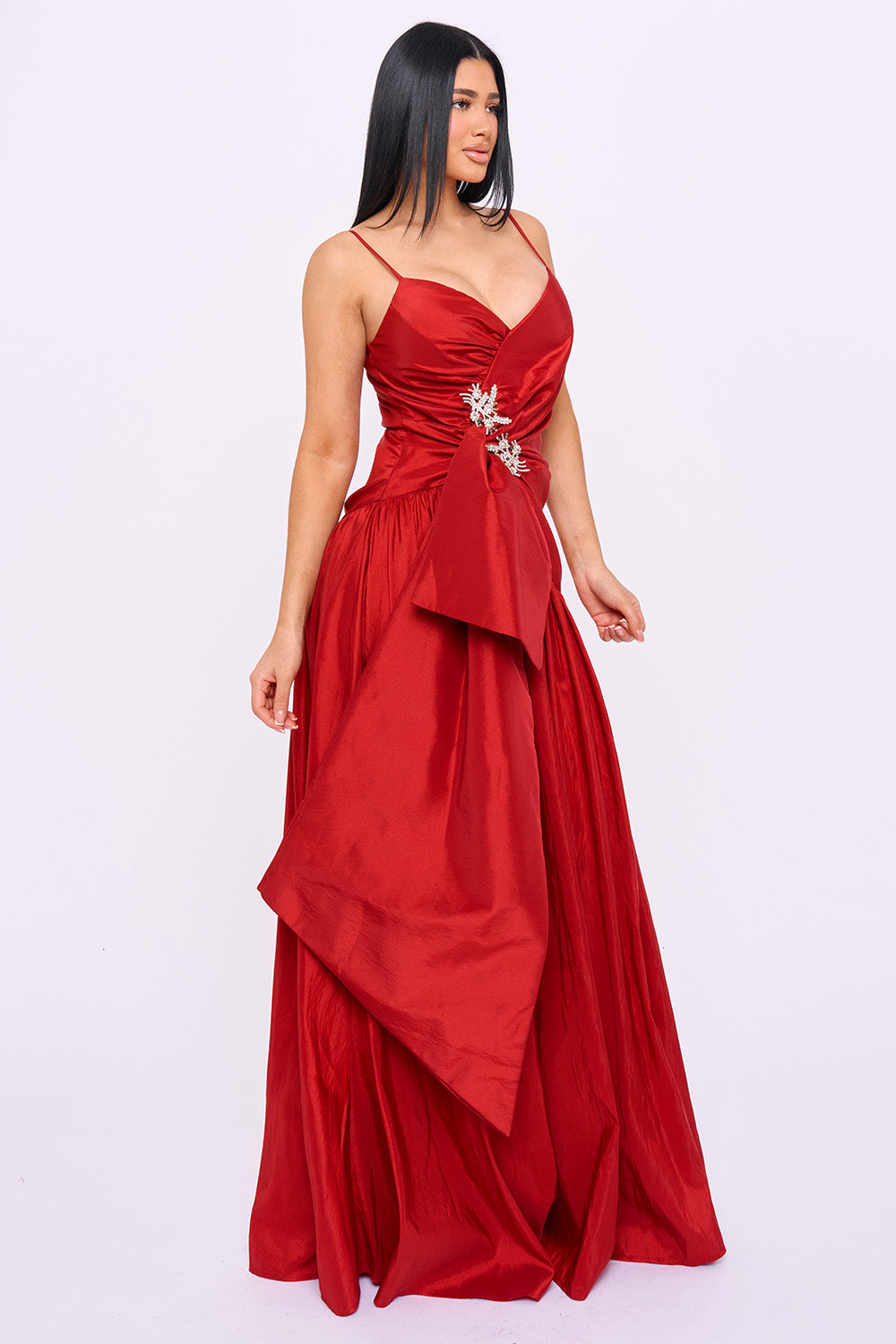 SDM2284HP - TAFFETA BOW ON THE WAIST A-LINE MAXI DRESS - Image 4