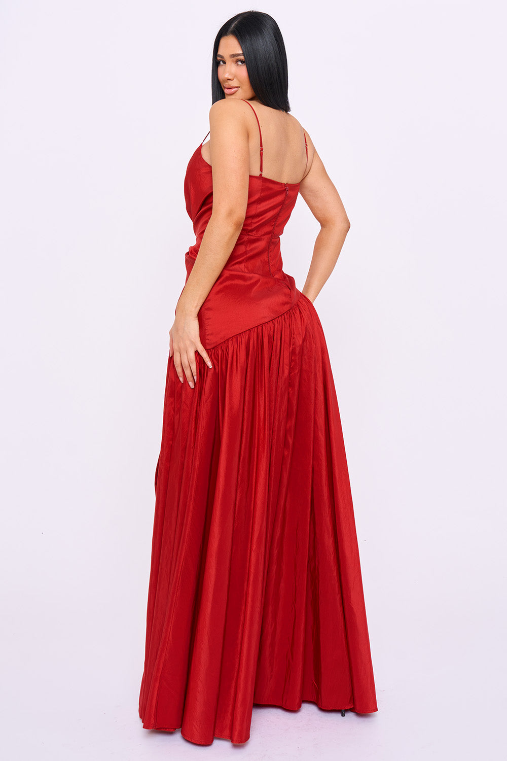 SDM2284HP - TAFFETA BOW ON THE WAIST A-LINE MAXI DRESS - Image 3