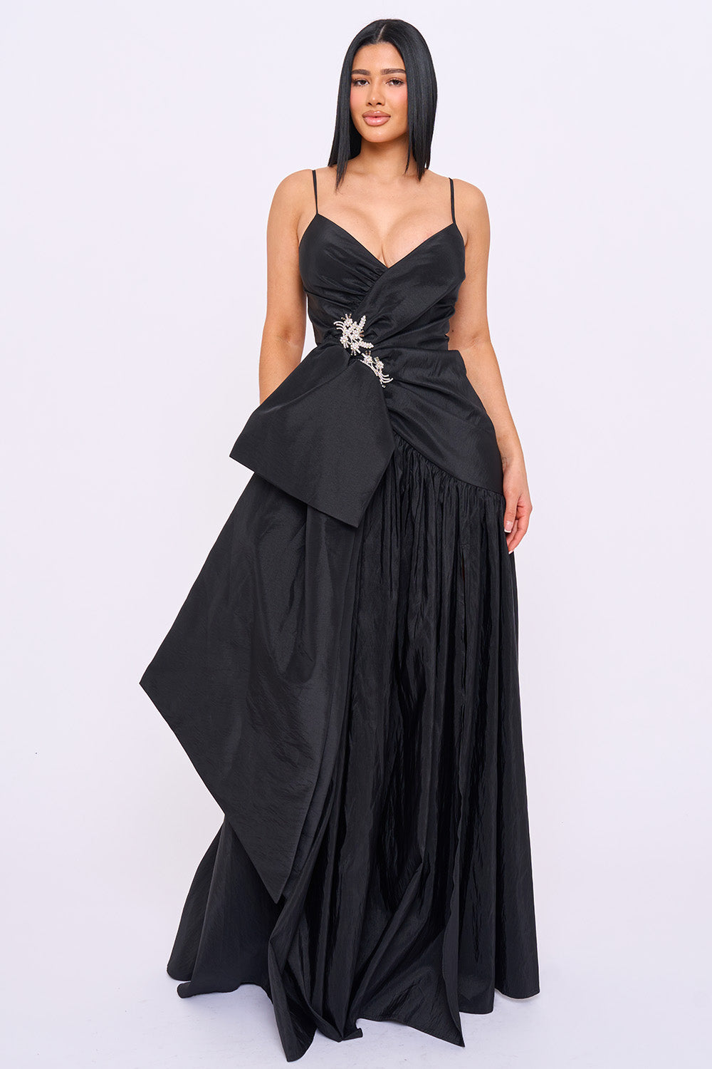 SDM2284HP - TAFFETA BOW ON THE WAIST A-LINE MAXI DRESS - Image 2
