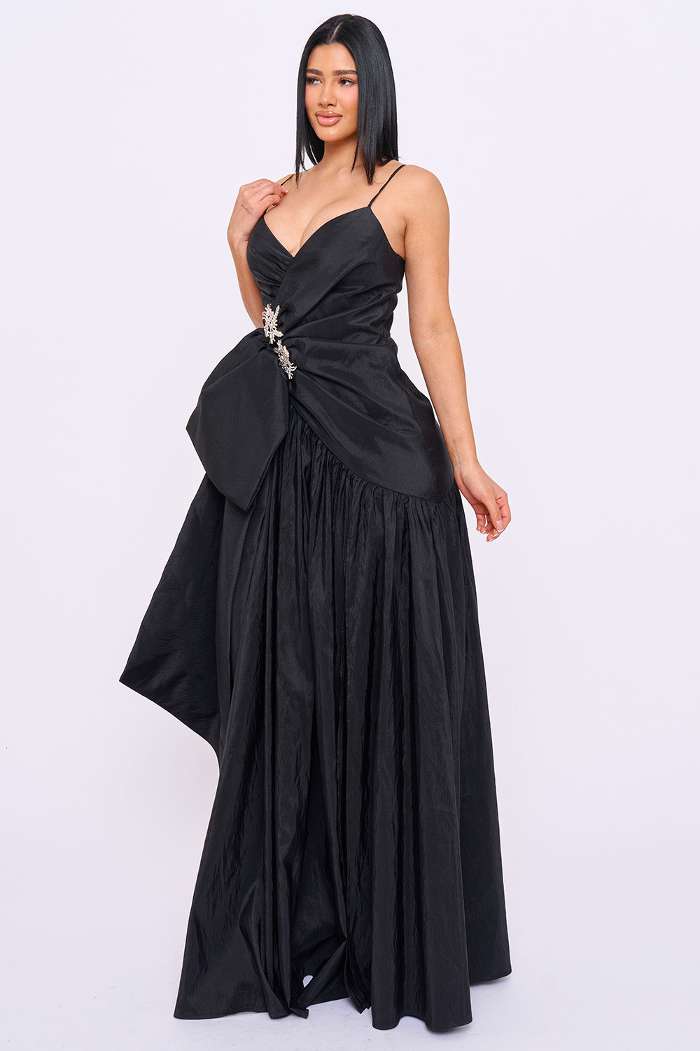 SDM2284HP - TAFFETA BOW ON THE WAIST A-LINE MAXI DRESS - Image 8