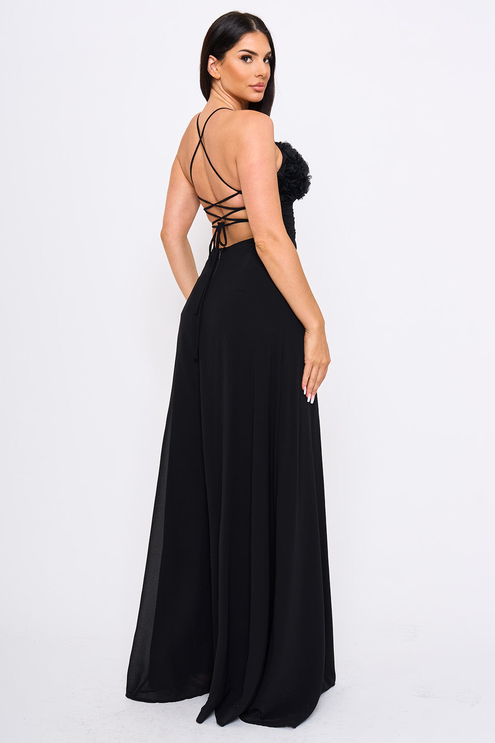 SDM2289JP - FLOWER CHIFFON APPLIQUE ON BUST MAXI DRESS - Image 9