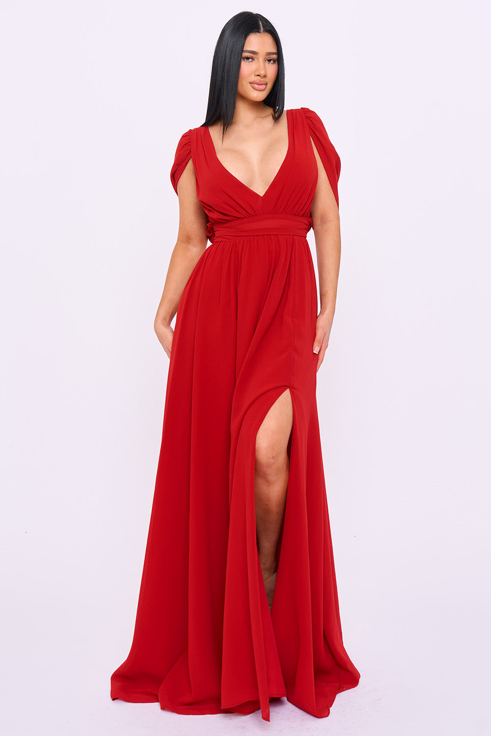 SDM2323HM - CHIFFON SHIRRING SLIT OPEN SLEEVE MAXI DRESS - Image 10