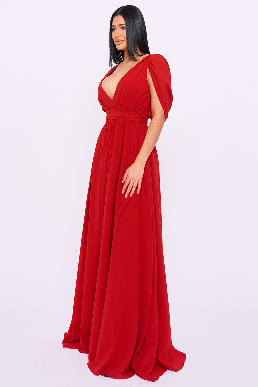 SDM2323HM - CHIFFON SHIRRING SLIT OPEN SLEEVE MAXI DRESS - Image 11