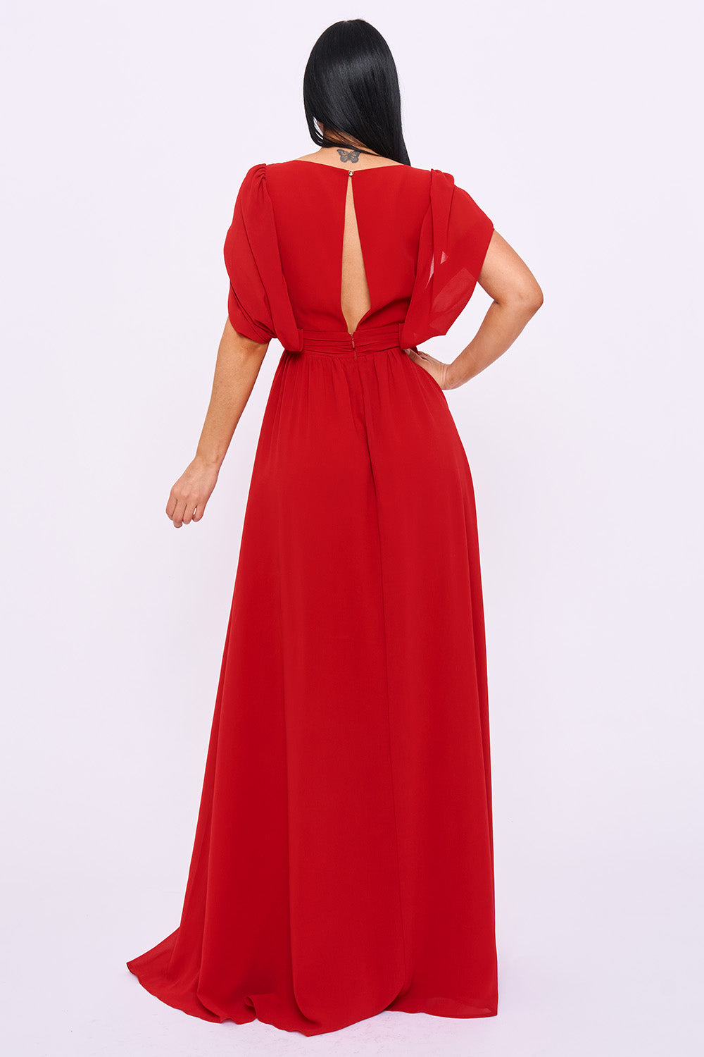 SDM2323HM - CHIFFON SHIRRING SLIT OPEN SLEEVE MAXI DRESS - Image 13