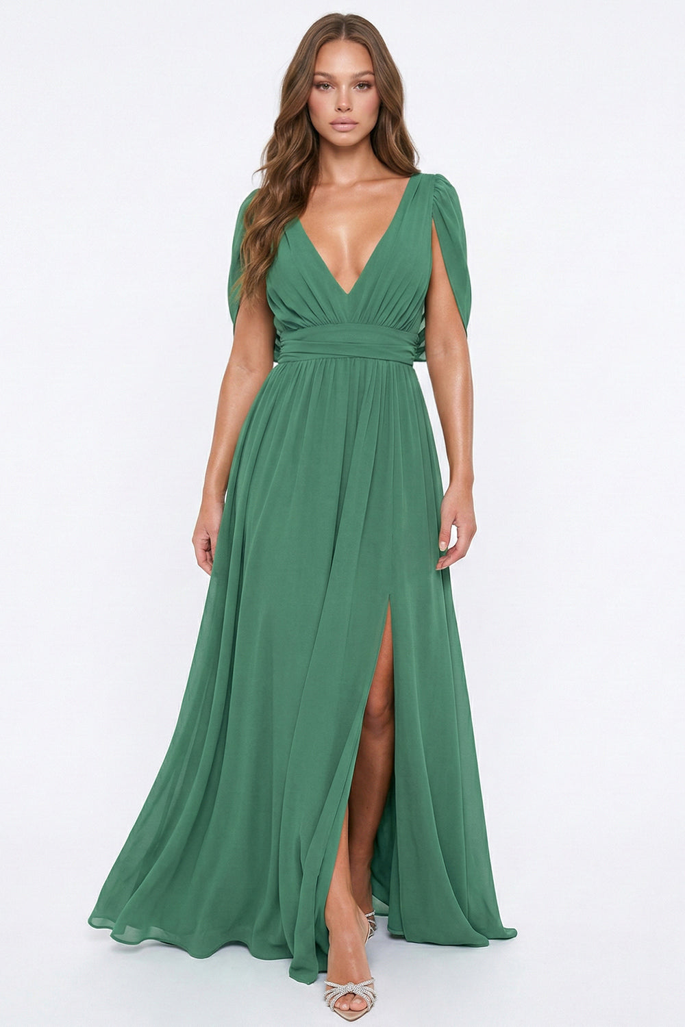 SDM2323HM - CHIFFON SHIRRING SLIT OPEN SLEEVE MAXI DRESS - Image 16