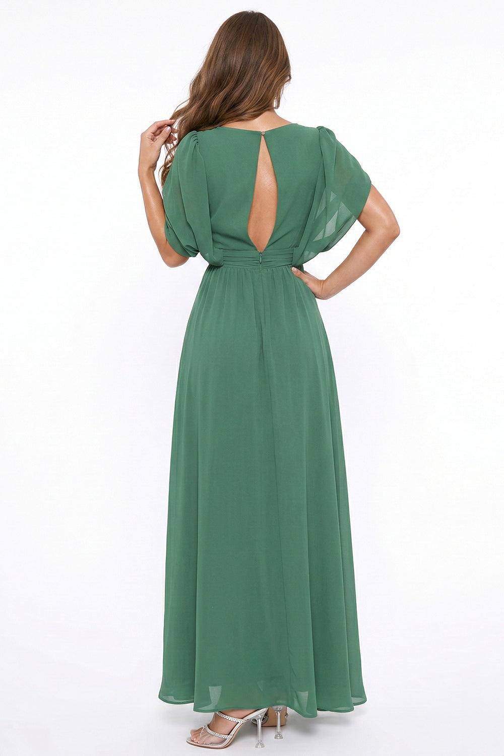 SDM2323HM - CHIFFON SHIRRING SLIT OPEN SLEEVE MAXI DRESS - Image 3