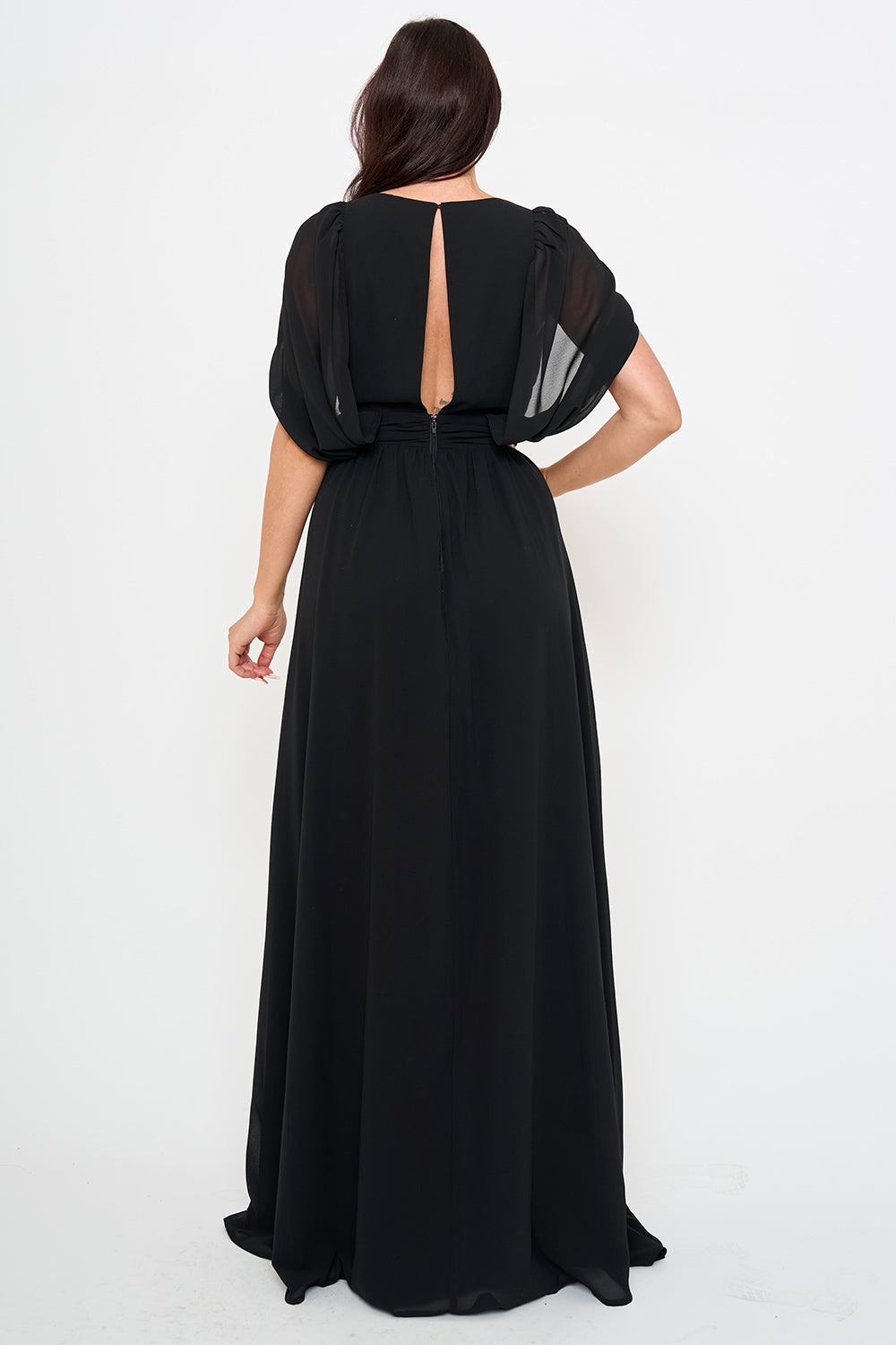 SDM2323HM - CHIFFON SHIRRING SLIT OPEN SLEEVE MAXI DRESS - Image 6