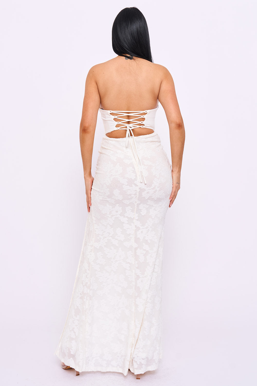 SDM2340SM - FLOWER LACE SKIRT WITH BUSTIER TOP MAXI DRESS - Image 13